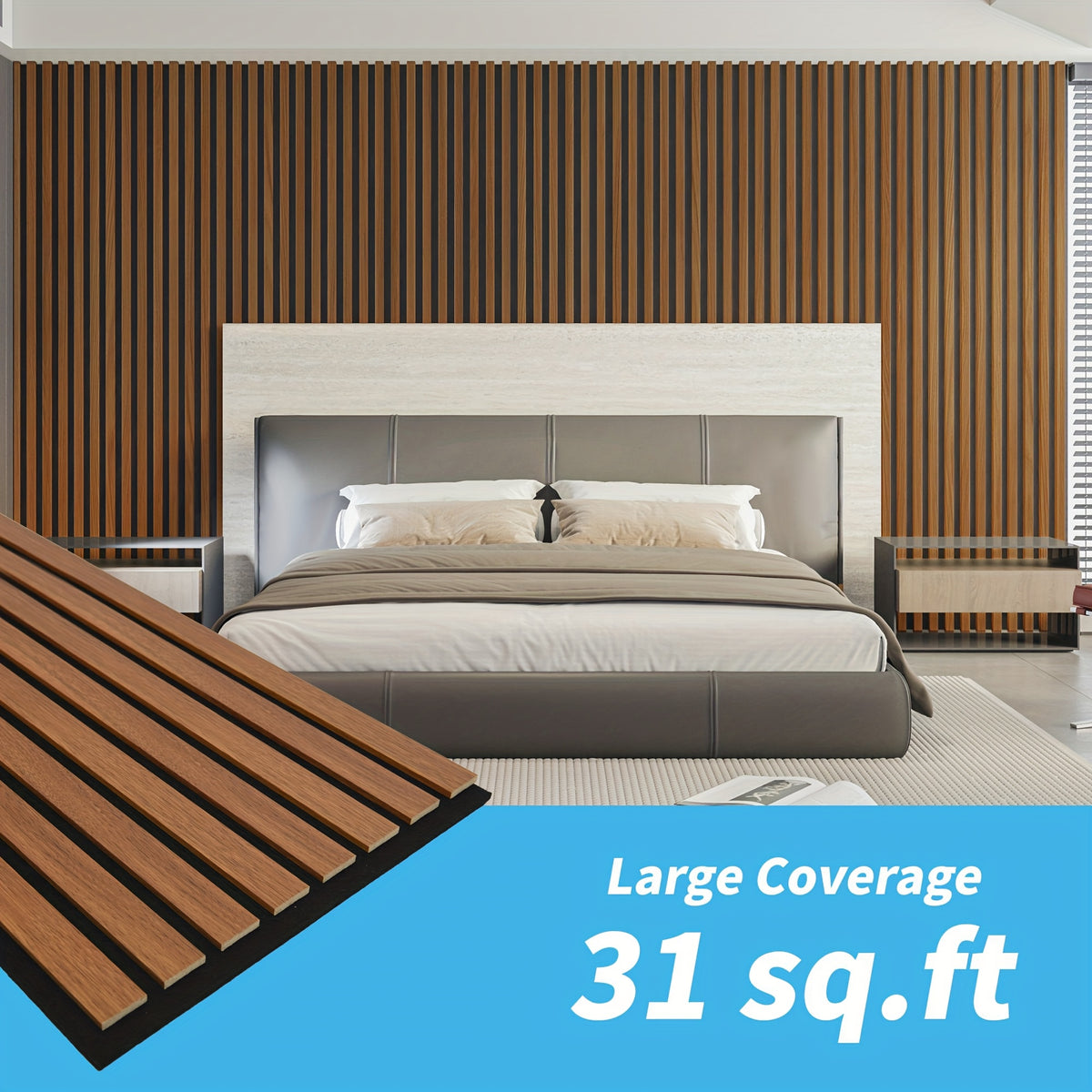 4-Sheet 93" X 12" Textured Wood-Look 3D Wall And Ceiling Tiles Noise Insulating MDF Grille Design, 31 Sq.Ft Coverage with Screws X56