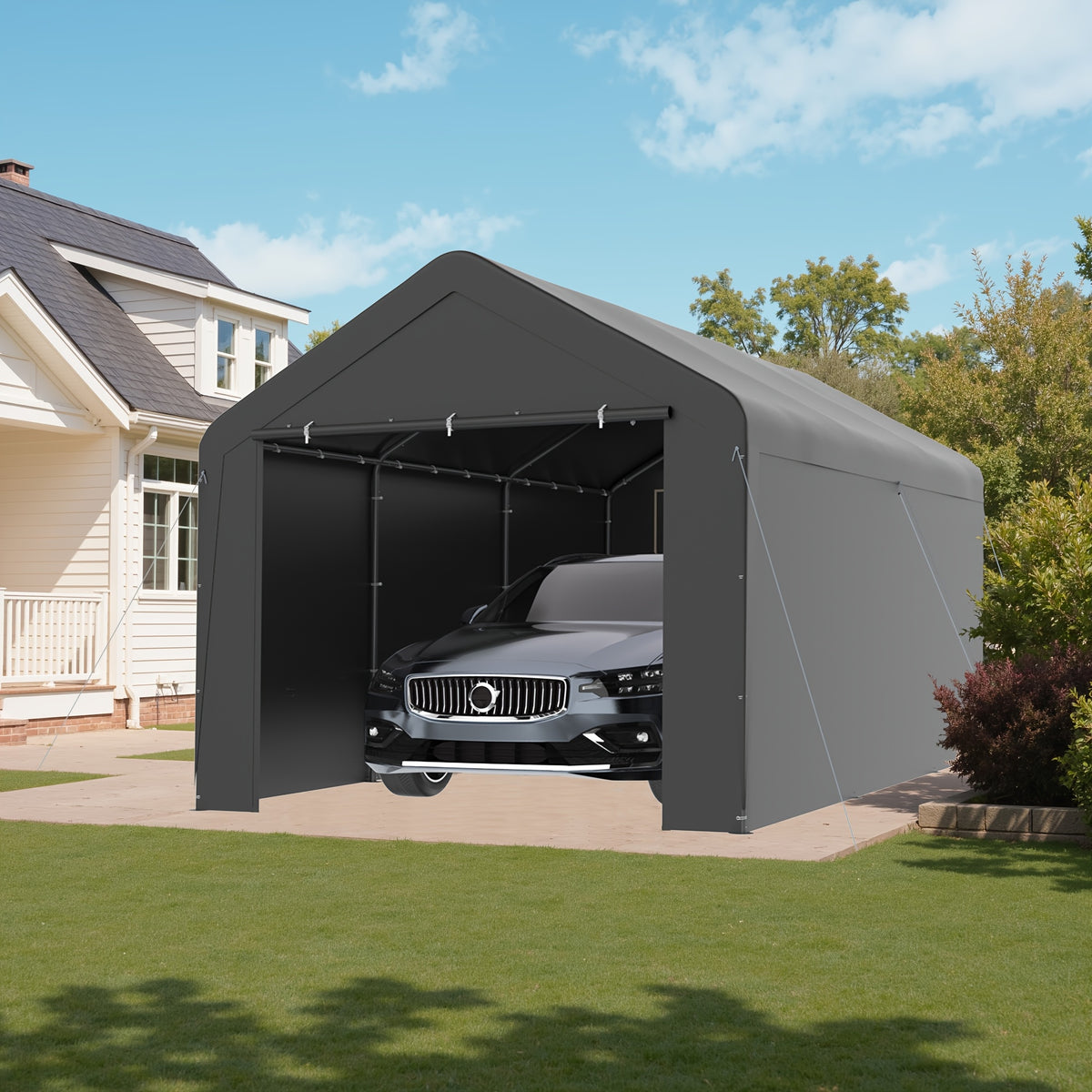 10x20 Carport Heavy Duty Portable Garage Shelter Metal Car Canopy Tent with UV-Resistant & Weatherproof Top Cover for RV & Vehicles