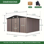12x20/6x4ft Metal Storage Shed - Outdoor Garden Shed Kit, Lockable Tool Shed, Backyard Shed with Double Hinged Doors, Carport for Car, Truck, Bike And Lawn Mower & Equipment, Brown