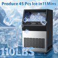 Commercial Ice Maker 110Lbs/24H Under Counter Ice Machine with 16Lbs Storage Bin, 45 Ice Cubes in 11Min, Stainless Steel Freestanding Ice Making Machine for Business
