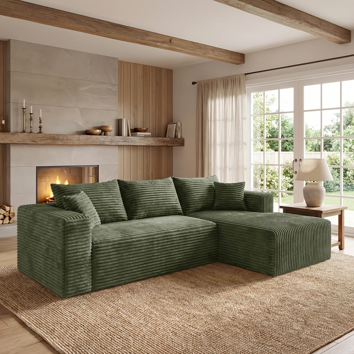 95 Inch L-Shaped Sectional Sofa, Fluffy Corduroy Cloud Sleeper Couch, Free Combination Boneless Sofa with Wide Chaise And Ultra-Deep Seating, Cozy Lounge Furniture for Apartment, Living Room, Easy Setup