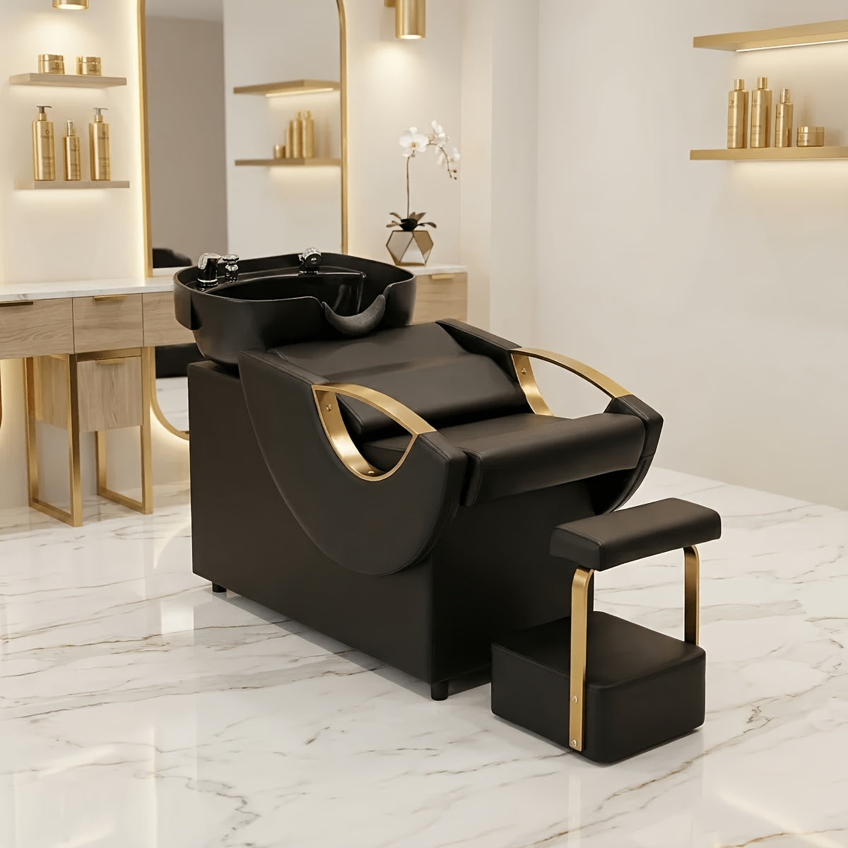 Salon Shampoo Bowl And Chair Combination Featuring a Detachable Footrest, Enhanced Backwash Barber Chair, ABS Plastic Sink Unit with a Separate Footrest for Beauty Spas, Robustly Built Salon Equipment for Barbershops