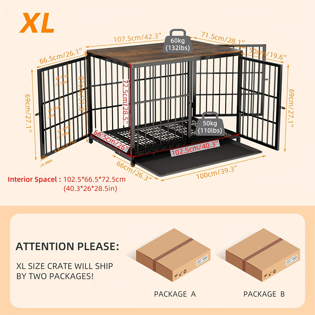 XL Large Dog Cage Heavy Duty Dog Crate Furniture, Unlimited Combinable Dog Kennel, Super Sturdy with Bottom Tray&3 Doors