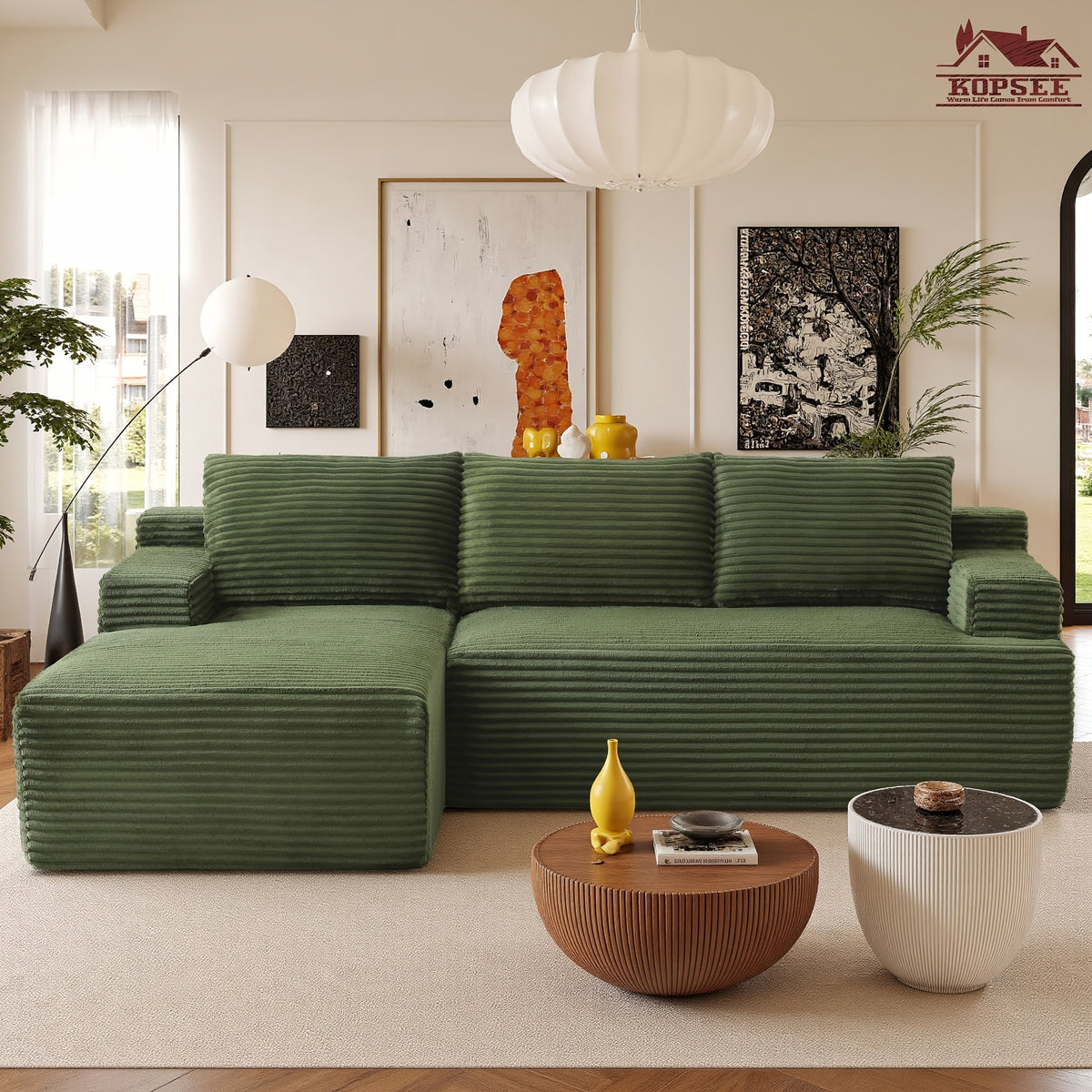 KOPSEE 96" Sectional Sofas for Living Room Cloud Couch Sofa with L-Shape Upholstered Boneless Couches Modern Modular Sectional Sofa with Chaise