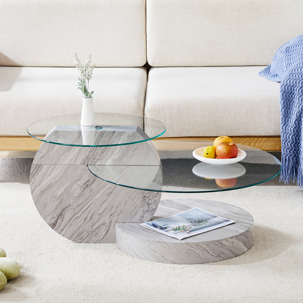 Glass Coffee Table for Small Spaces with Three-Tier Storage and a Clear Tempered Glass Top