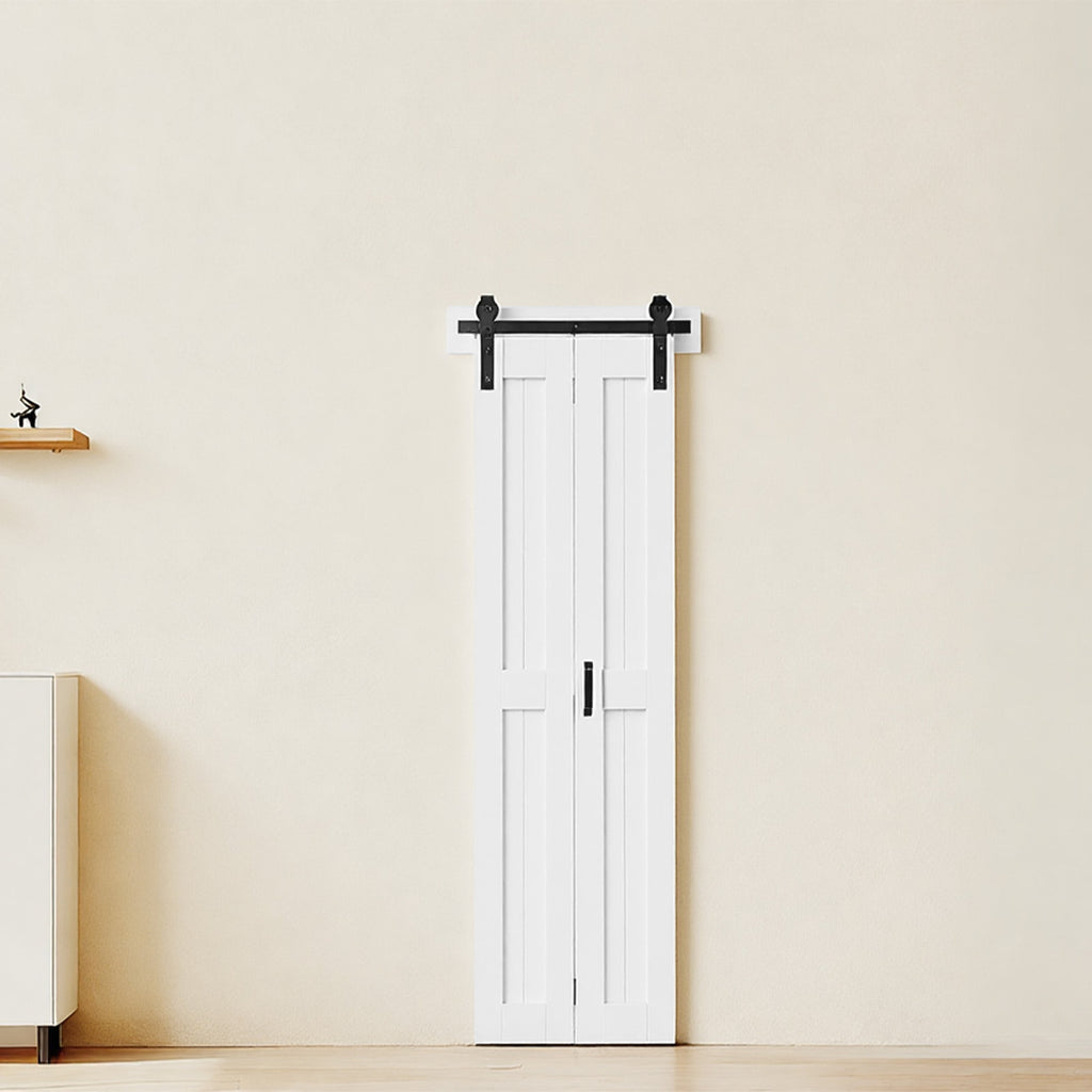 VEVOR Bifold Barn Door, 24" x 84"/36" x 84", MDF Bi-Fold Sliding Closet Doors, Hardware Kit Included, H-Frame Space-Saving Design, Need to Assemble, for Bedroom, Living Room, Wardrobe and Room Divider, White