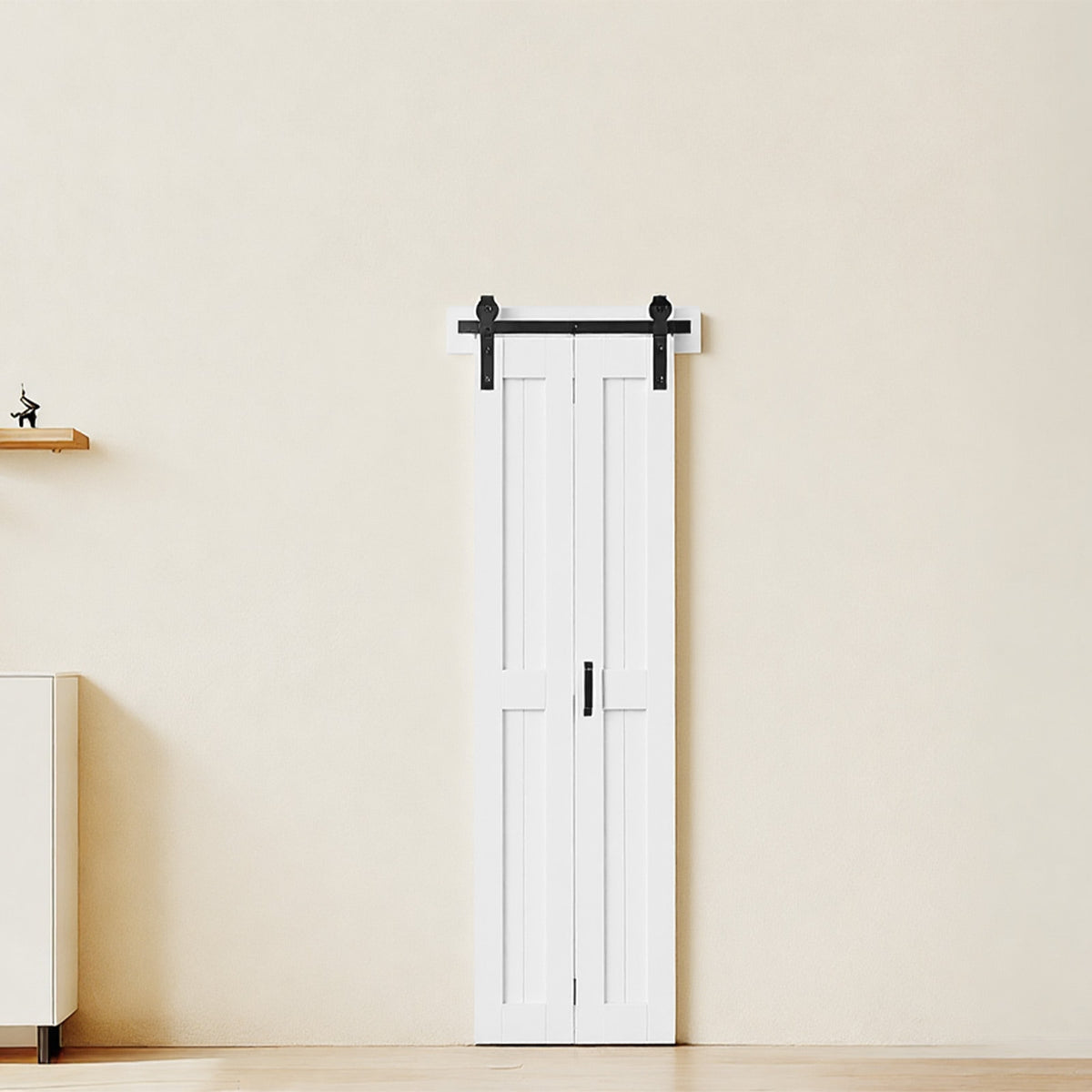 VEVOR Bifold Barn Door, 24" x 84"/36" x 84", MDF Bi-Fold Sliding Closet Doors, Hardware Kit Included, H-Frame Space-Saving Design, Need to Assemble, for Bedroom, Living Room, Wardrobe and Room Divider, White