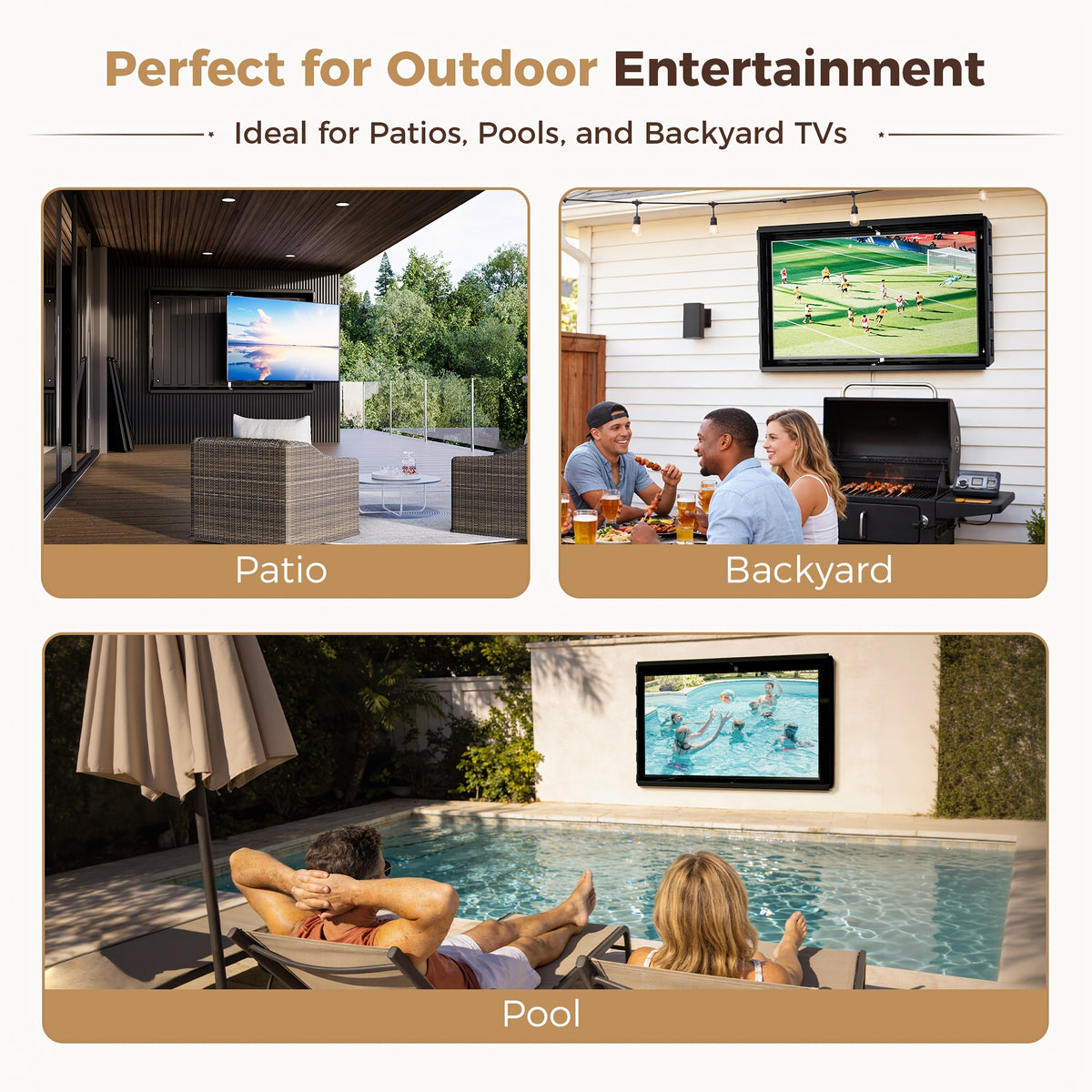 Outdoor TV Enclosure, 55 Inch Outdoor TV Cover Weatherproof, Hard Plastic TV Box with Frosted Panel, Adjustable Wall Mount Bracket for Yard/Swimming Pool (36-55Inch)