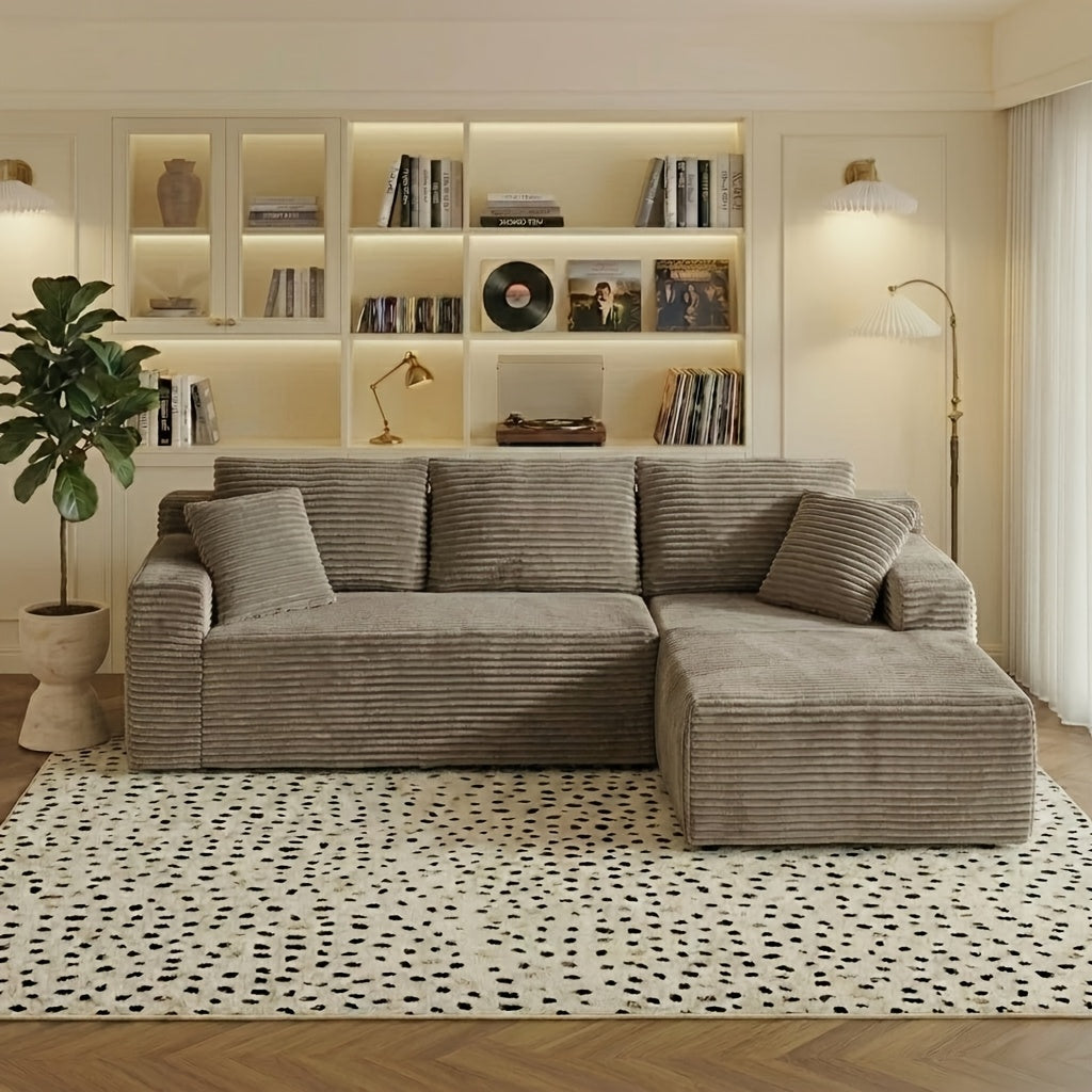 96.1-inch Modern Modular L-shaped Combination Sofa, 3-seater Corduroy Fabric with Deep Seat Oversized Left Facing Lounge Chair, Invertebrate 3-seater Sofa, No Assembly Required, Cat Paw Resistant - Suitable for Living Rooms And Apartments