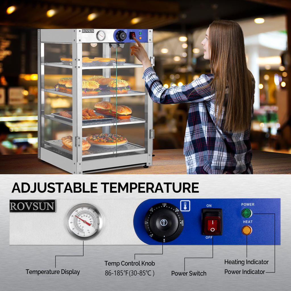 5-Tier Food Warmer Pizza Warmer Countertop, Food Warmer Display Pretzel Warmer with LED Lighting Removable Shelves Glass Door, Pastry Display Case for Buffet Restaurant Cafe, 110V 800W