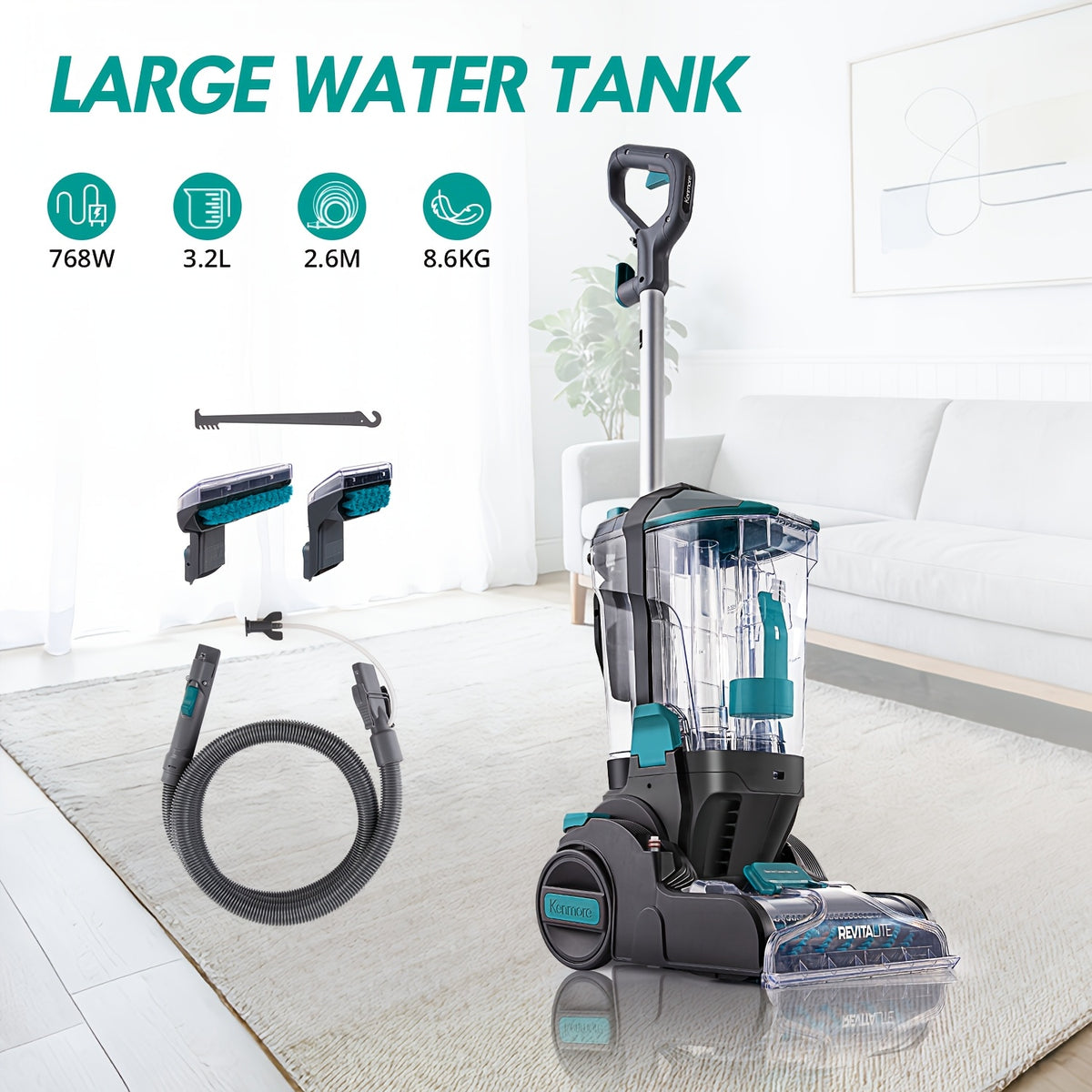 [Carpet Cleaner Machine] Kenmore Carpet Cleaner Machine, Deep Cleaner & Carpet Shampooer, Dual Powered Brushroll, 8ft Hose & Removable Head for Deep Cleaning Rugs, Upholstery & Stairs | 108oz/47oz Dual Tank, 25ft Cord, Lightweight | 2 Attachments