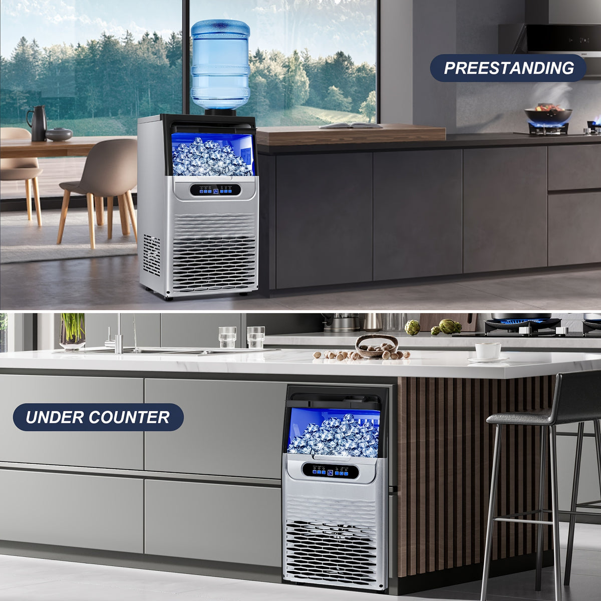 [For Home/Party/Bar] Commercial Ice Maker Machine 90LBS/24H With 22LBS Storage Bin, Freestanding/Under Counter Ice Machine For Home/Party/Bar/Restaurant