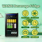 WANAI 3.5 Cu.Ft. Mini Beverage Fridge for Wine, 150 Can Small Wine Cooler for Home and Bar, Electronic Temperature Knob Control