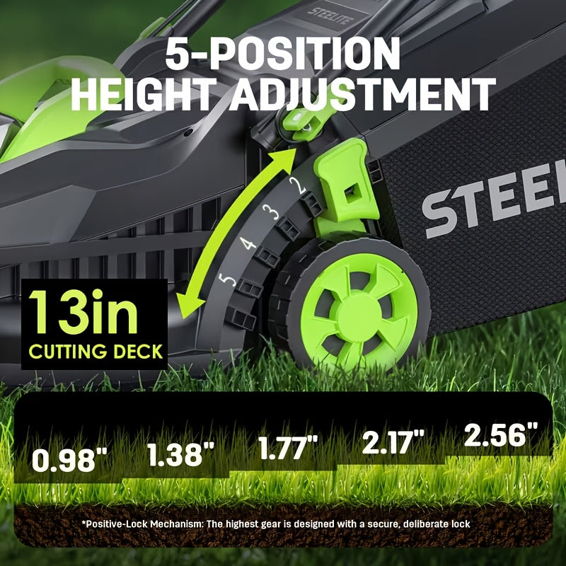 Deli Steelite 17"/13" Cordless Lawn Mower, 21V Battery Powered Walk-Behind Push Mowers, Electric Lawn Mowers With Brushless Motor, 2-in-1 Mulching & Bagging, 6/5 Heights Adjustment, 1*4.0 Battery Or 2*4.0 Batteries