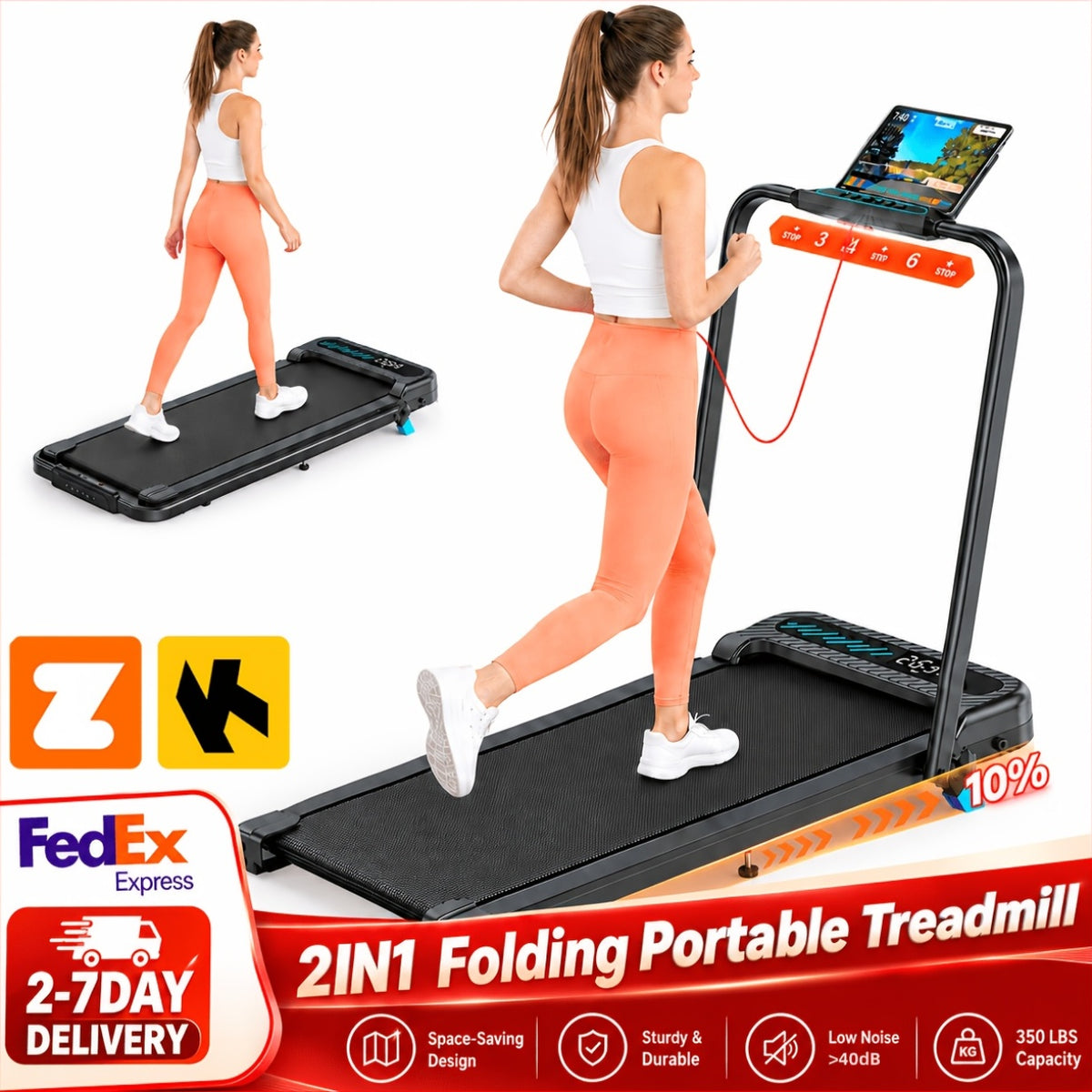 Foldable Treadmill with Incline Upgrade, 3.0 HP Low Noise Walking Pad Treadmill with Handlebar, 4 in 1 Portable Under Desk Treadmills for Home/Office, 350 Lbs Capacity, APP And Remote Control, LED Display, Without Battery