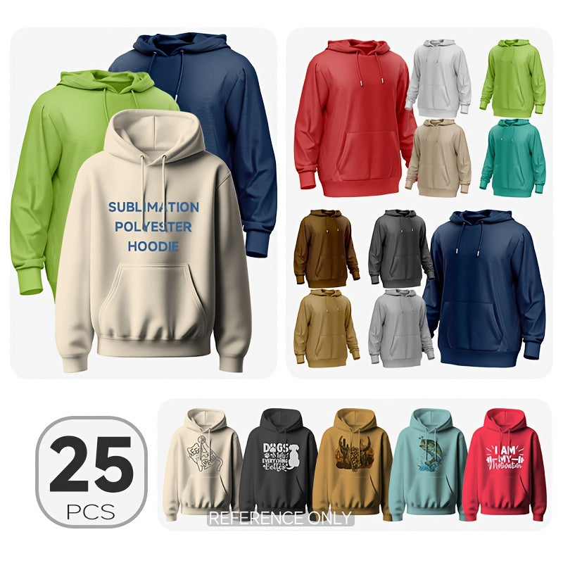 25pcs Pack Polyester Hoodie Sublimation Blank Shirts Mix Size, Mix Bright Colors, Mix Deep Colors, Blank Sublimation Hoodie Pakcs Suit For Heat Tranfer Printing & Crafting