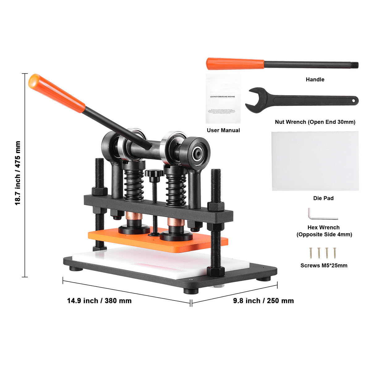 VEVOR Leather Cutting Machine, 10.2 x 4.7/10.2 x 5.9/14.2 x 10.2 in Embossing Plate Manual Die Cutter, 0.47 in Pressure Stroke Leather Embossing Machine, Dual Guide Shafts Die Cut Machine for Various of Materials