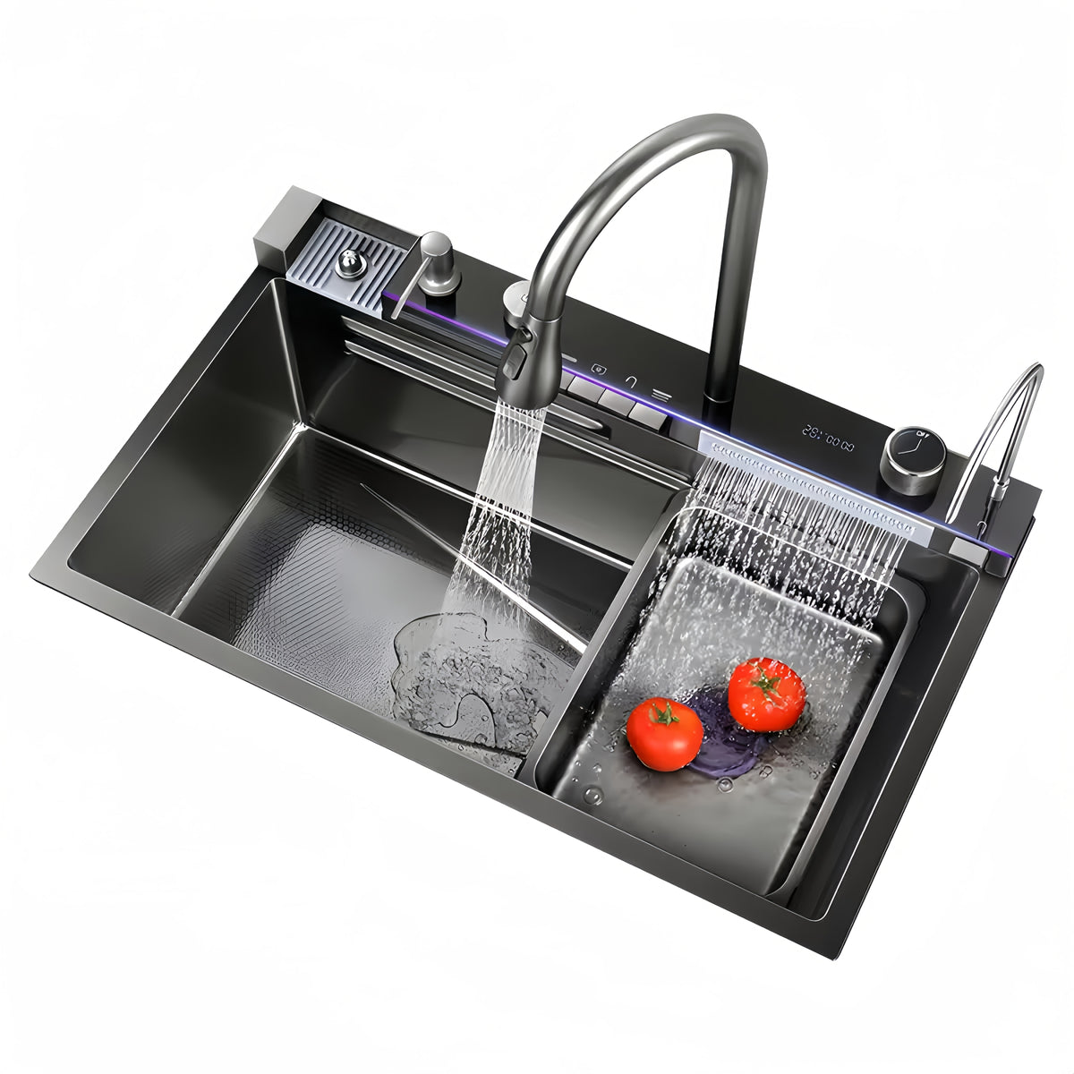 Smart Waterfall Kitchen Sink, 31.5"x17.7" Drop In Stainless Steel | Digital Display, Large Single Bowl, Workstation, Pull-Out Faucet, Multi-Function Spray, Lead-Free, Rust-Proof, Easy Clean