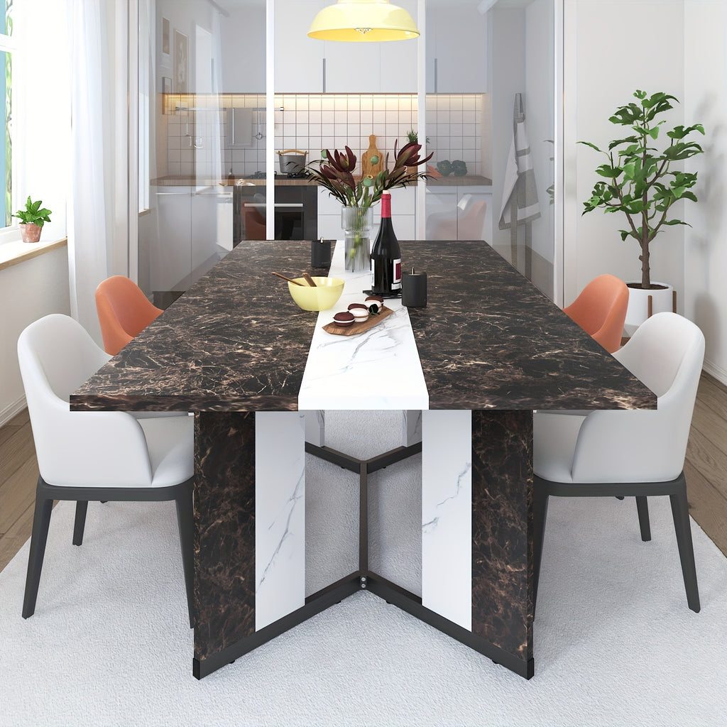 Luxurious 71-Inch Large Rectangular Dining Table with Marble-Color Wood Top, Adjustable V-Shaped Legs, Waterproof and Scratch-Proof for 4-7 People - Ideal for Family Dinners, Office, Kitchen, Living Room