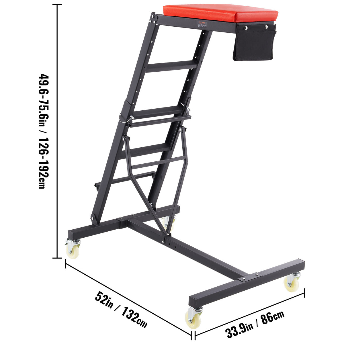 VEVOR Automotive Top Creeper, with Adjustable Height 49.6" to 75.6", 400 LBS Capacity High Creeper, 4 Swivel Caster Wheels, Heavy Duty Creeper for Auto Repair and Maintenance