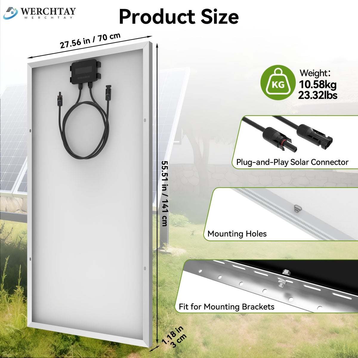 Werchtay 400W Solar Panel, 200W/200W*2 25.5% Efficient Conversion 12V Monocrystalline Solar Panel Module System, 18BB Hidden Busbar Design A+ Grade Chip Photovoltaic Module, for Outdoor RV Camping, Marine Farms, Home Roofs