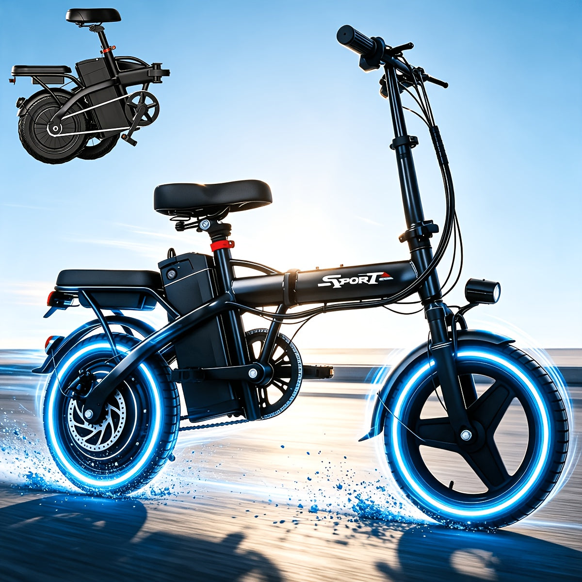 14-Inch Lightweight Folding Electric Bike, 500W Motor, 19.9 MPH Max Speed, 48V 6Ah Removable Battery, Portable Compact E-Bike for Adults, Urban Commuting