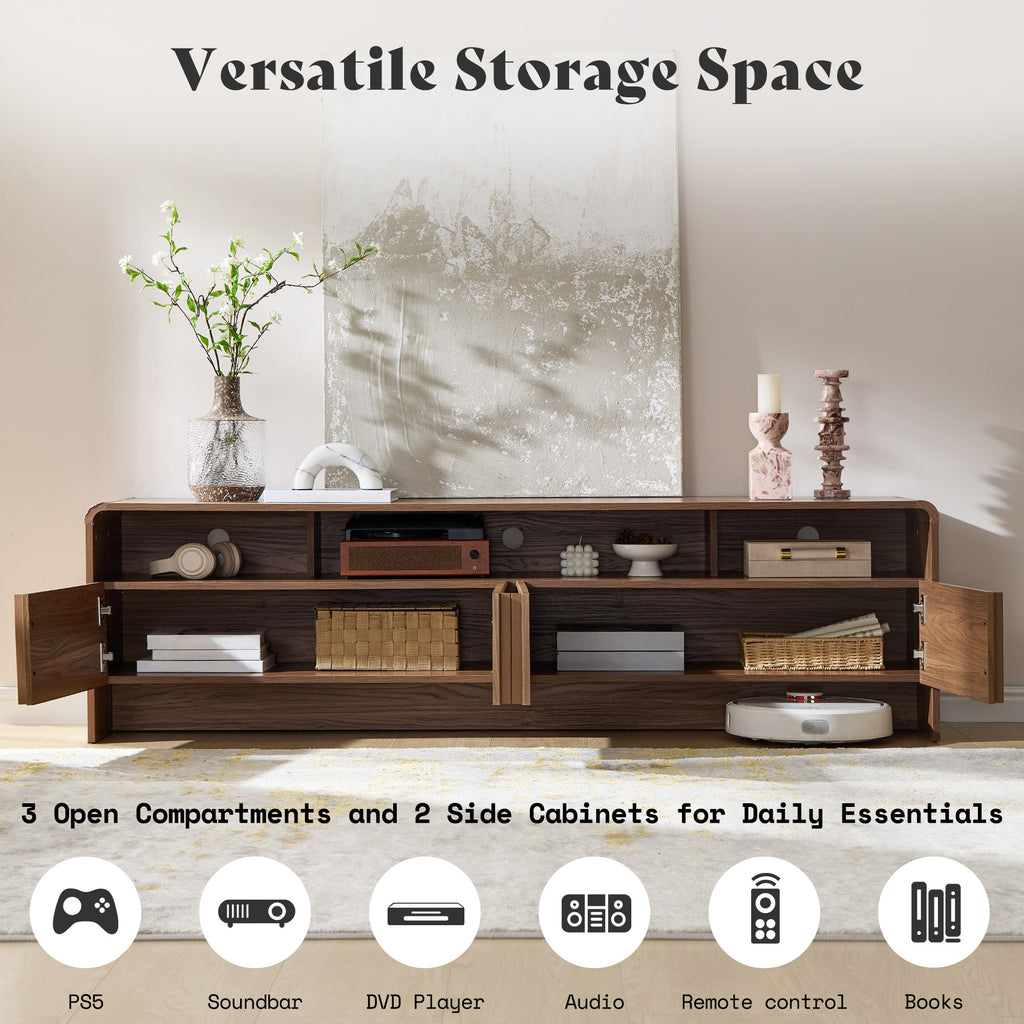 70 inch Fluted TV Console | Modern Wood Entertainment Media Console for TVs up to 80", with Storage Cabinets, by LUXOAK