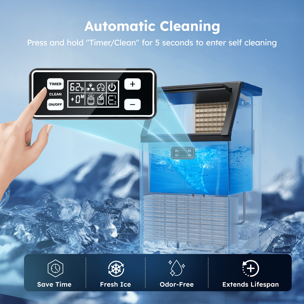 Commercial Ice Maker Machine, 100lbs/24H Stainless Steel Under Counter Ice Machine with 33lbs Ice Storage Capacity, Freestanding Ice Maker.