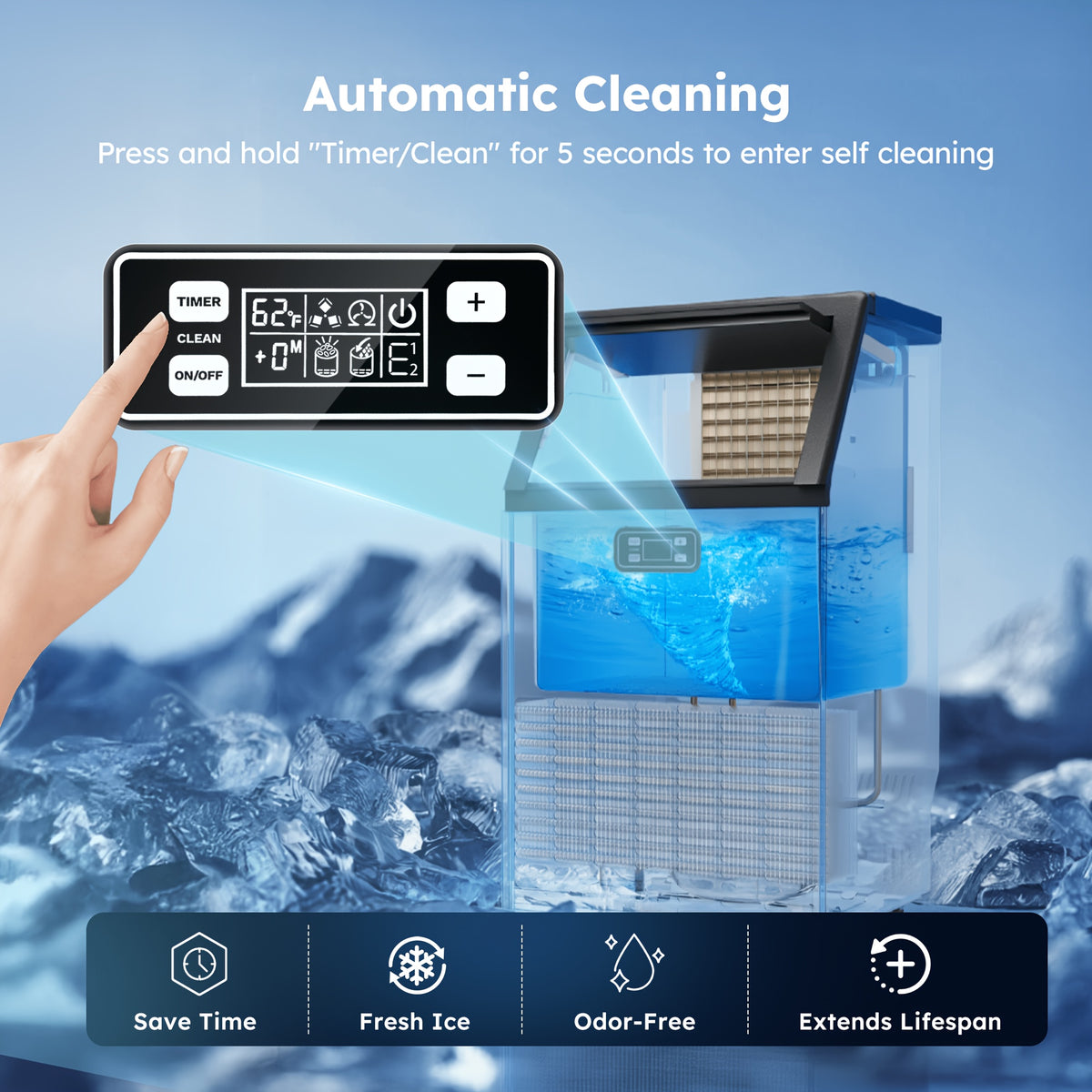 Commercial Ice Maker Machine, 100lbs/24H Stainless Steel Under Counter Ice Machine with 33lbs Ice Storage Capacity, Freestanding Ice Maker.