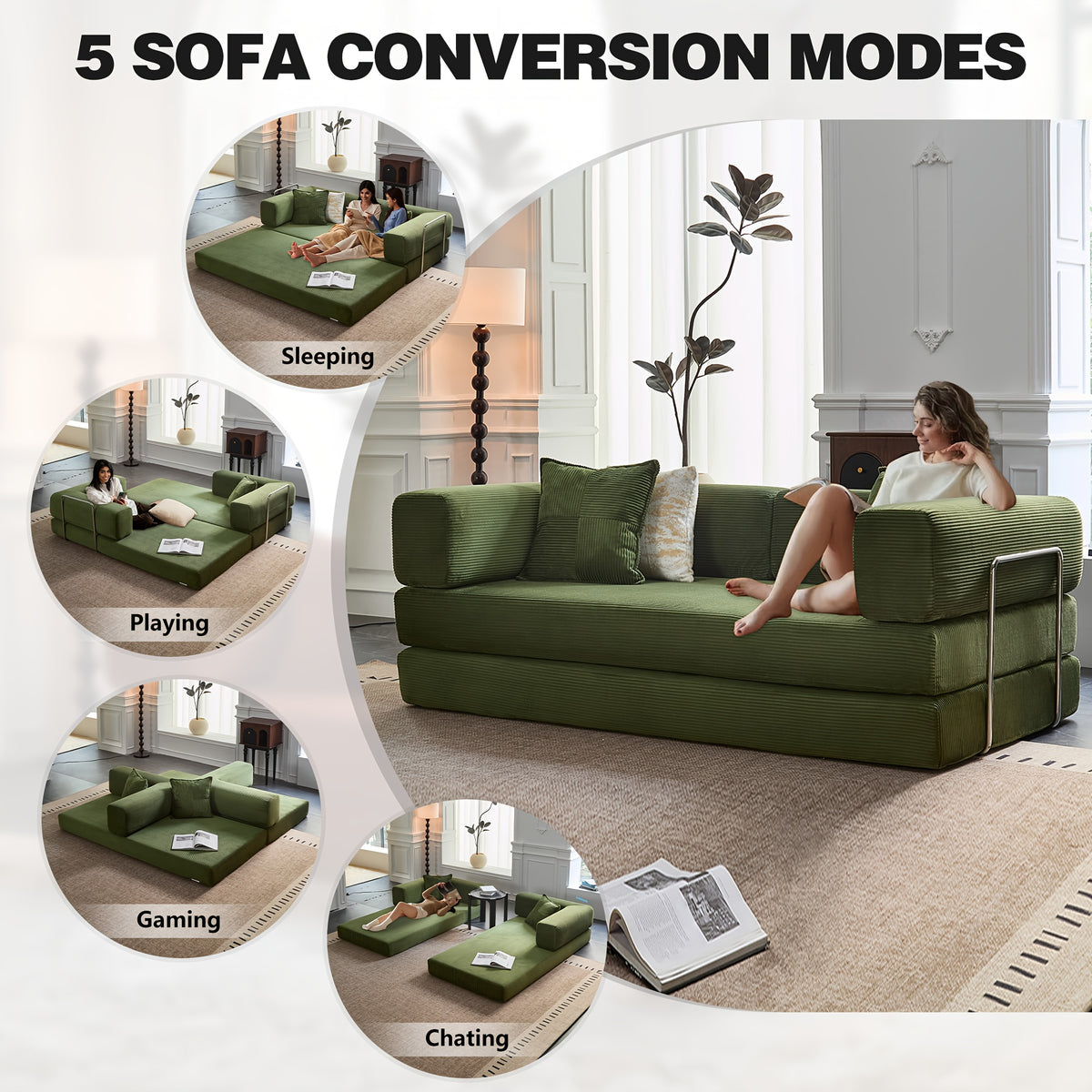 Boneless Sofa Bed, Modern Cloud Couch Folding Sofa Bed, Modular Sofa In A Box Compressed Memory Foam Sofa with Washable Sofa Cover for Living Room, Bedroom, Apartment