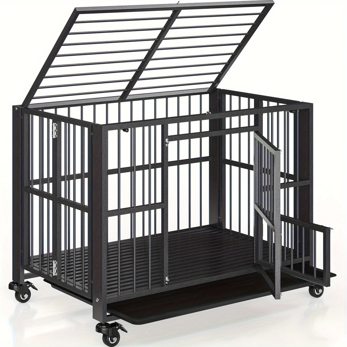 Polar Aurora Heavy Duty Dog Crate, Foldable Indestructible Dog Kennel, Escape Proof Extra Large Dog Cage With Lockable Wheels, High Anxiety Pet Playpen With Double Door For Indoor/Outdoor Use.