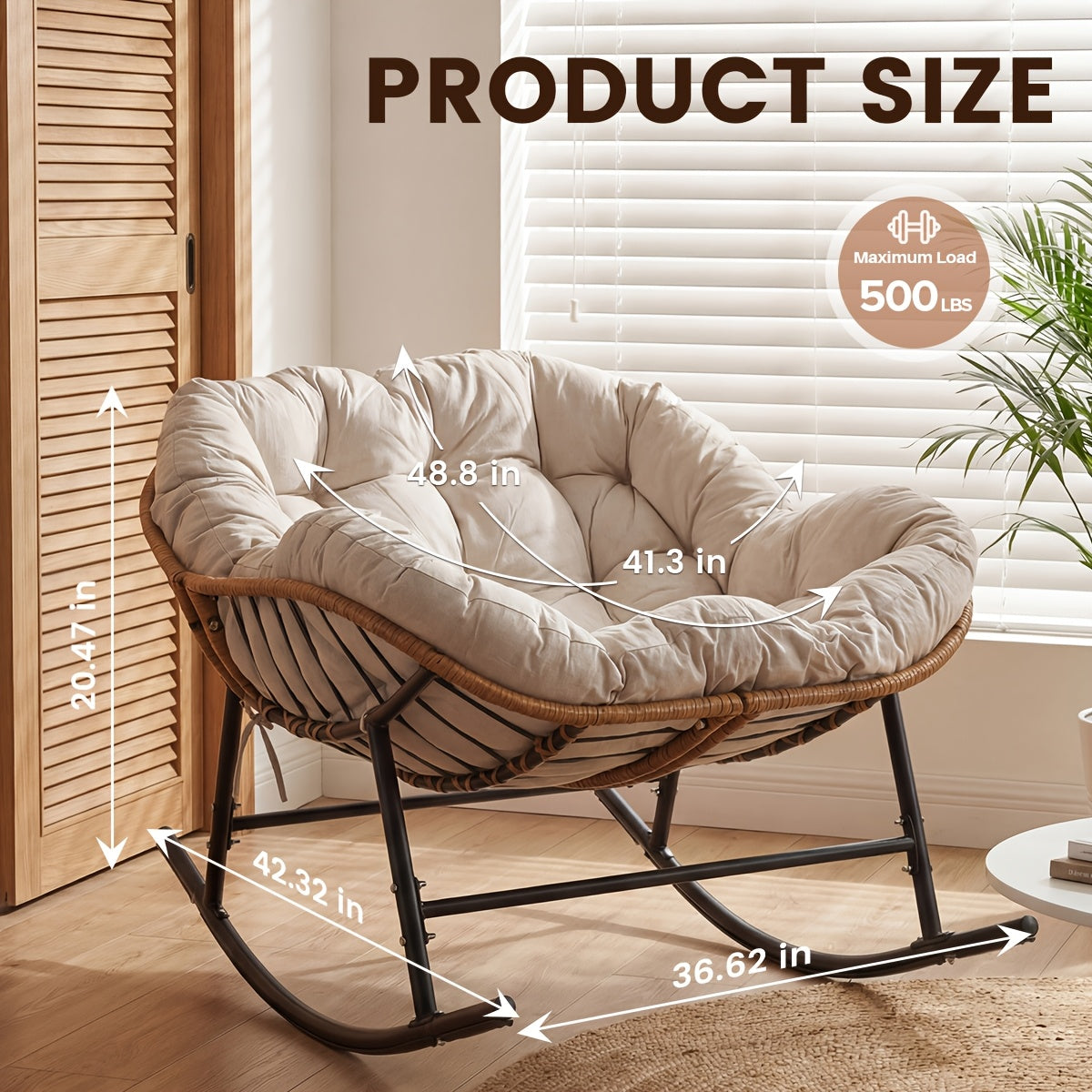 Grand Patio Rocking Chair Outdoor, Rocking Chair with Cushion And Frame, Outdoor Oversized Recliner Rocker, Modern Lounge Rocker for Front Porch Patio Porch Garden Backyard, Grey (Set of 1)