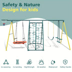 Swing Sets For Backyard With Saucer Swing, Belt Swing, Glider, Climbing Rope, Climbing Ladder, Basketball Rim, 6 In 1 Swing Set