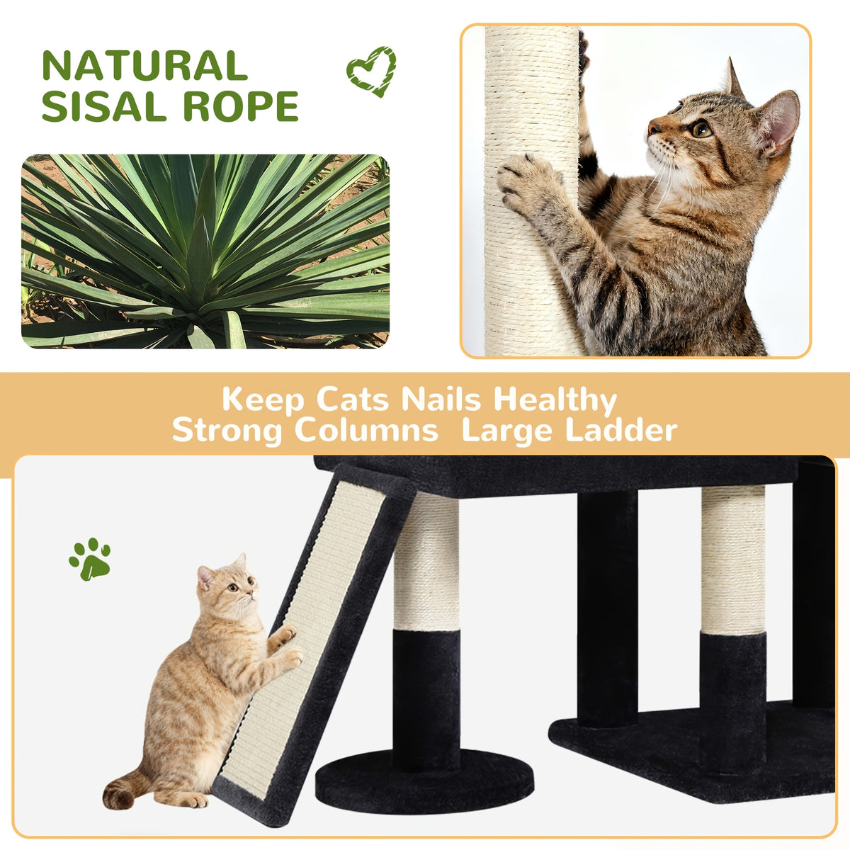 Globlazer 81 Inch Heavy-Duty Multi-Level Cat Tree Tower Suitable for Large Cats & Maine Coon, 2 Condos, 7 Sisal Posts with Scratching Board, 3 Hammocks, Beige Cat Furniture for 4+ Cats, Climbing Activity for Kittens