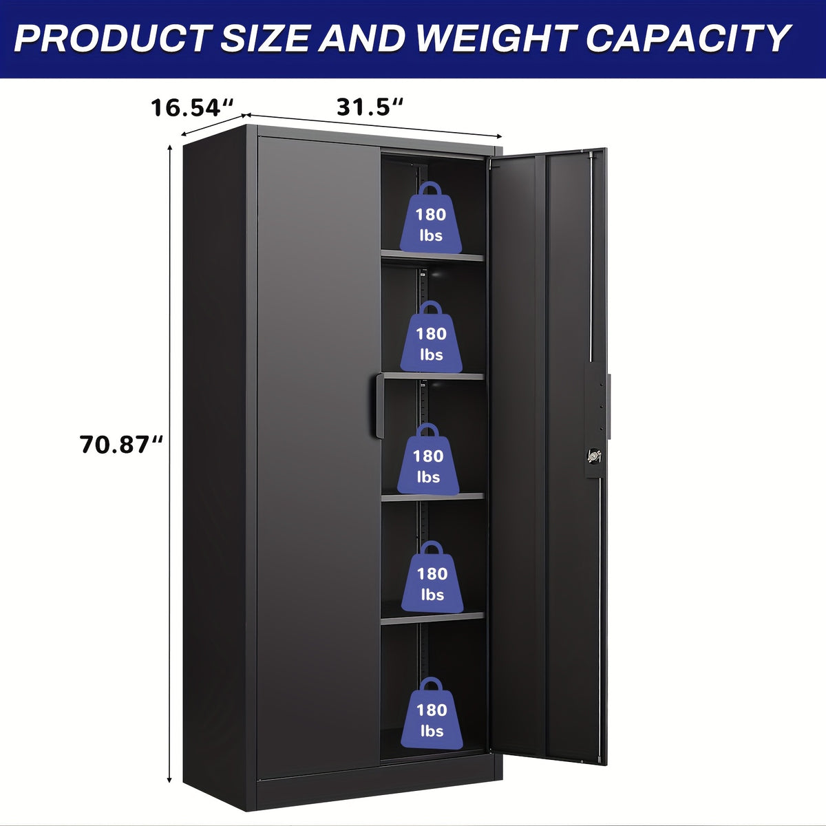 [Metal Storage Cabinet] 71"/72" Office Storage Lockers Metal Garage Storage Cabinet, Steel Locking Storage Cabinet With 2 Doors And 4 Adjustable Shelves For Home Office, Heavy Duty Metal Storage Cabinet For Warehouse, Kitchen, Garage, Black/White