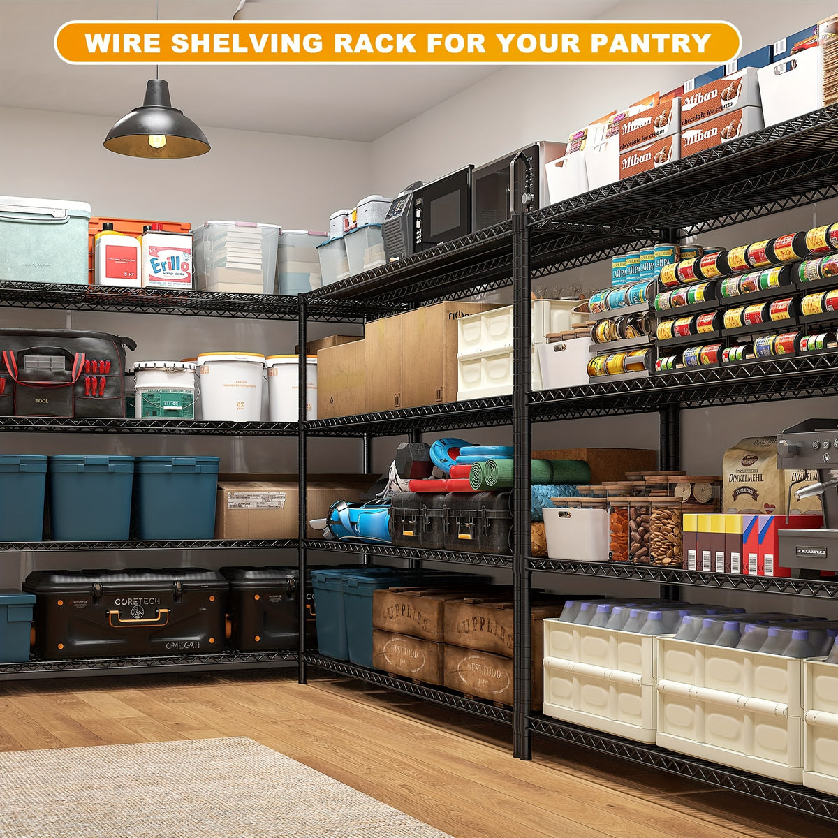 Storage Shelves 75.6" H Wire Shelving Unit with Wheels 2399LBS Heavy Duty Metal Shelves for Storage Adjustable Garage Storage Rack Pantry Shelf Commercial Shelving, 75.6" H X 55.5''W X 24" D Storage and Organization