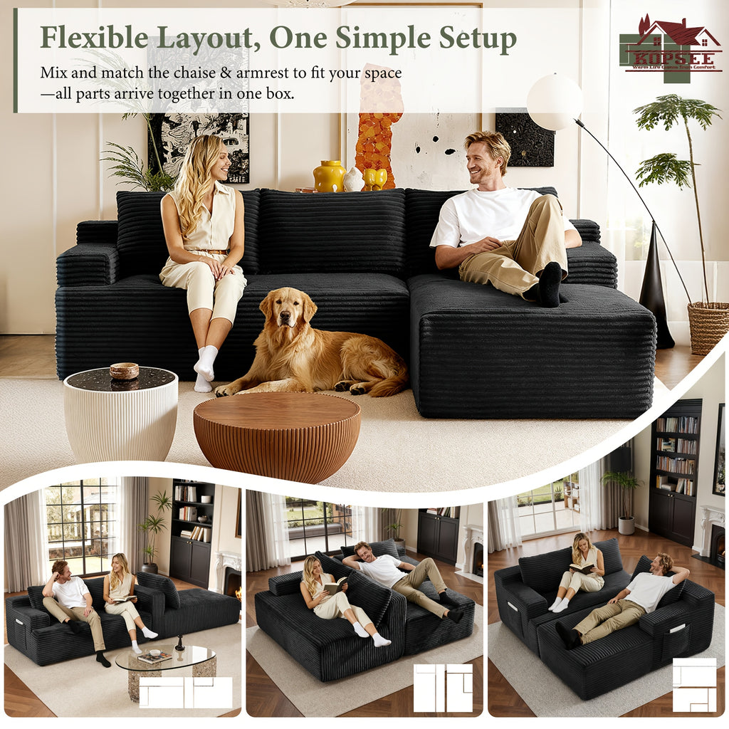 KOPSEE 96" Sectional Sofas for Living Room Cloud Couch Sofa with L-Shape Upholstered Boneless Couches Modern Modular Sectional Sofa with Chaise