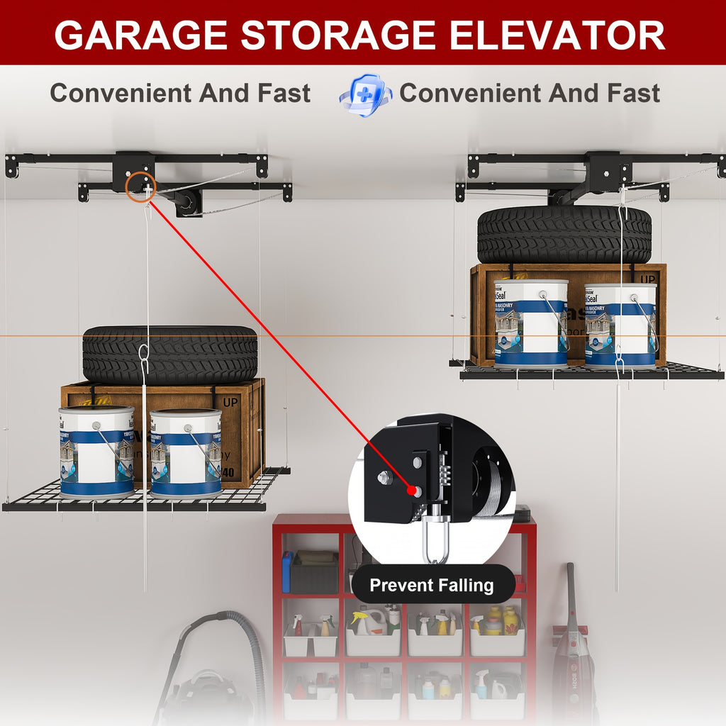 Heavy-Duty Overhead Garage Storage Rack Compatible for High Ceilings 10-12ft, 3x6ft All-Steel Shelving Unit with Safety Lock (Installation Required) - 270 Capacity Per Panel, Carbon Steel Construction for Attic, Workshop, Garage - Space-Saving