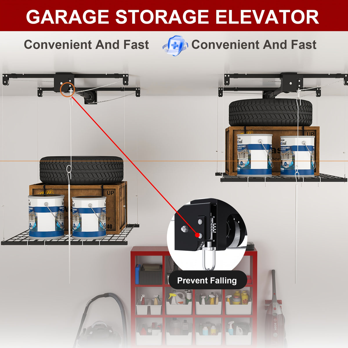 Heavy-Duty Overhead Garage Storage Rack Compatible for High Ceilings 10-12ft, 3x6ft All-Steel Shelving Unit with Safety Lock (Installation Required) - 270 Capacity Per Panel, Carbon Steel Construction for Attic, Workshop, Garage - Space-Saving