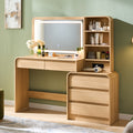 Makeup Vanity Desk with 5 Drawers, Vanity Table with Touch Screen LED Mirror & Charging Station for Bedroom, Adjustable Shelf, Curved Profile Design