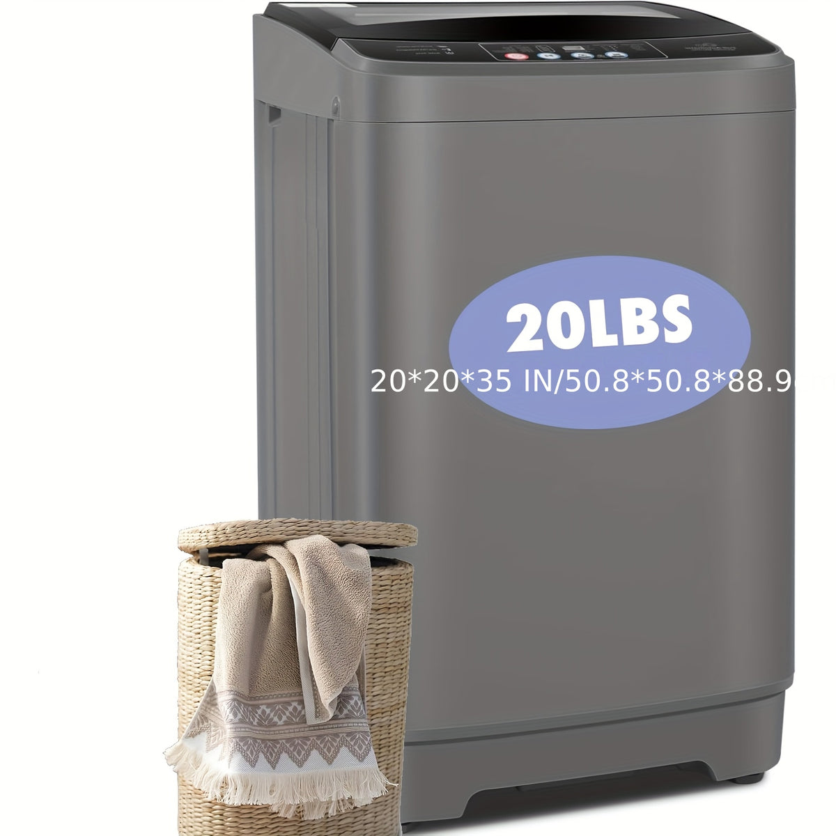 Portable Washing Machine 17.8Lbs/20Lbs Capacity, 2.4 Cu.Ft Full-Automatic Portable Washer Machine with 10 Programs And 8 Water Levels Selections, Low Noise, LED Display, Washing Machine for Apartment, Home, Dorms