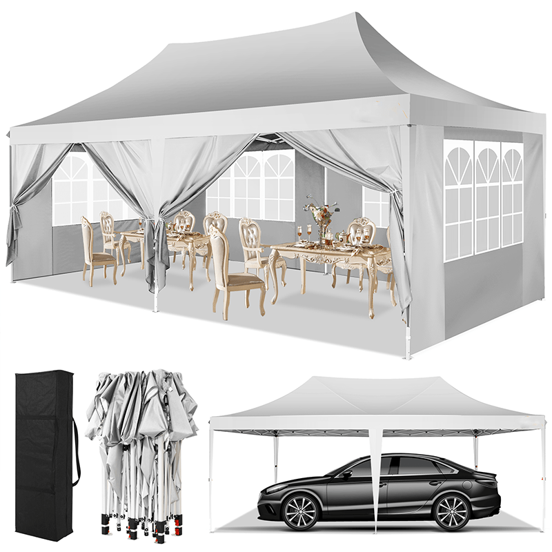10X20Ft Pop Up Canopy Tent, Canopy with 6 Side Walls, Wedding Party Tent, Outdoor Gazebo Awning, 3 Adjustable Heights with Carry Bag, Heavy Duty Event Booth Waterproof Tent for Backyard, Lawn, Camping Party, Holiday Party, Outdoor Celebration