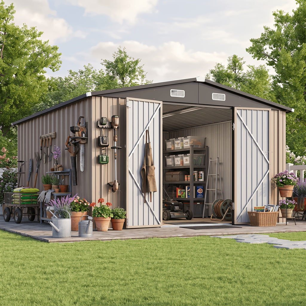 10 Ft. W X 7.5 Ft. D Outdoor Metal Shed with Vents And Lockable Doors 80 Sq. Ft