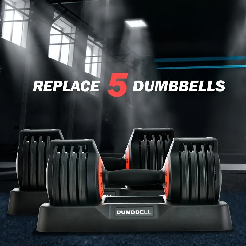 55 Pound Pair Of Adjustable Dumbbells, 2pcs Set With Tray, 5-in-1 Gear, 110 Pound Free Weight Dumbbell Set, Men'S And Women'S Fitness Equipment, Professional Strength Training Equipment, Suitable For Home Leisure And Gym Training, Office