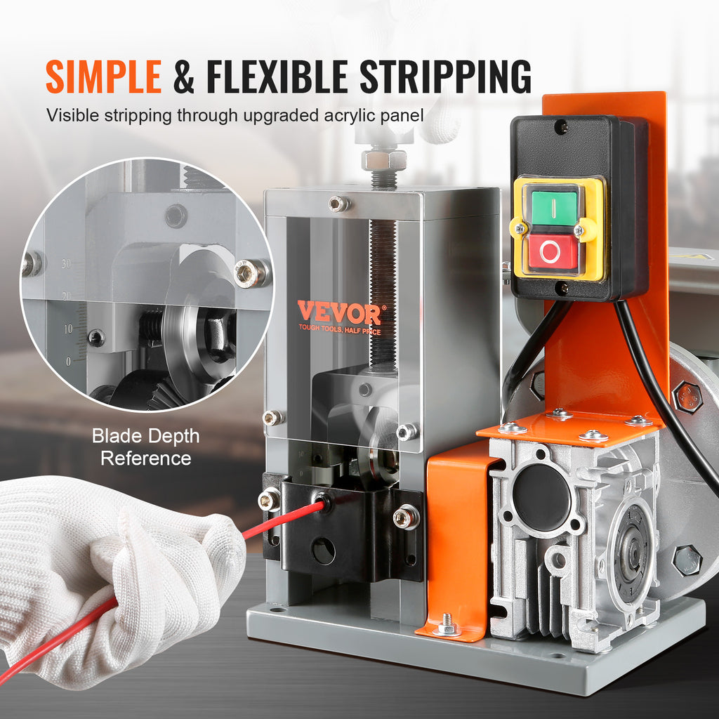 VEVOR Electric Cable Stripping Tool, 0.06''-1.18'' Motorized Wire Stripper, 180 W, 60 ft/min, with Clear Depth Gauge, Ideal for Scrap Copper Recycling