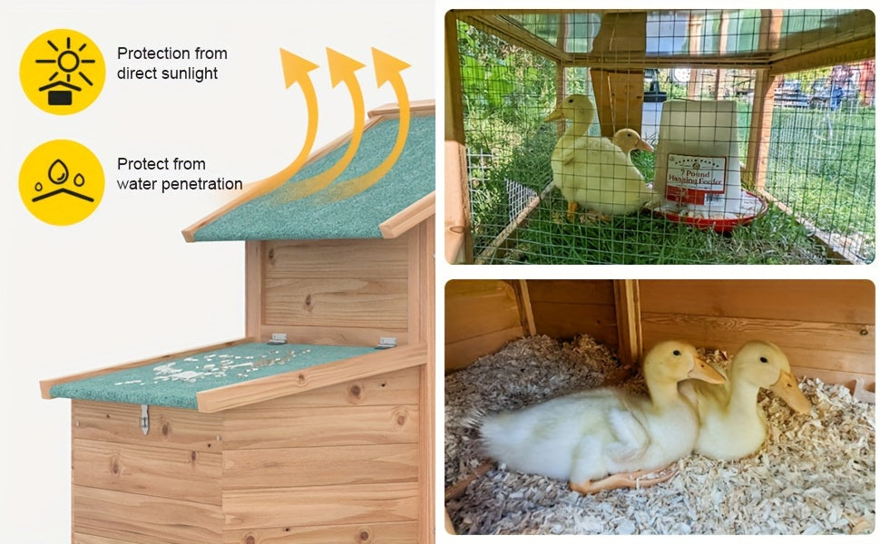 Outdoor Wooden Rabbit Hutch And Chicken Coop Featuring a Run, Egg Box, And a Roof, Without Battery