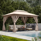 Outdoor Gazebo 10x13 ft by KAMEROUT with Double Roof and Mesh Privacy Screens for Backyard Gatherings