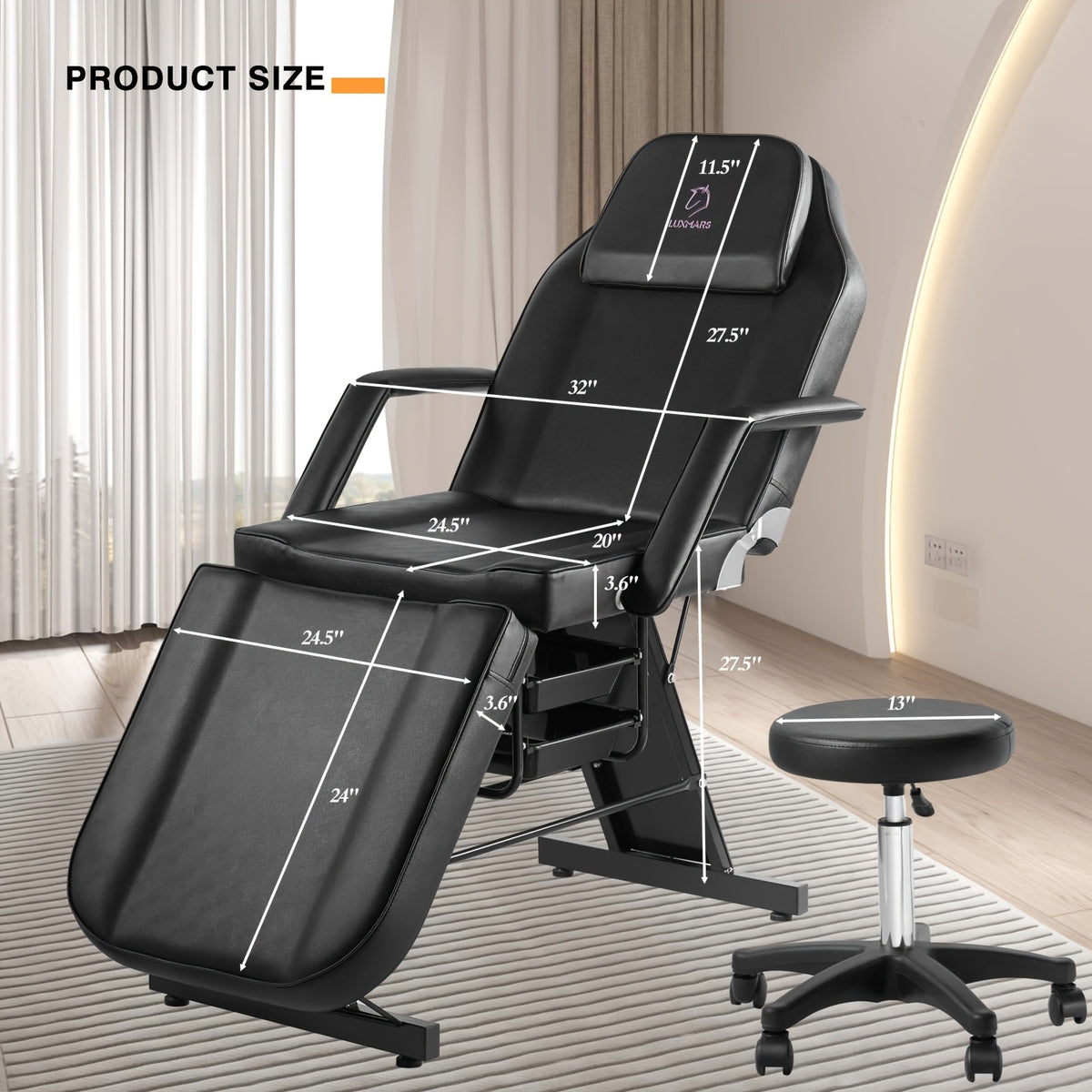 Tattoo Chair Adjustable, Facial Chair Multipurpose 73 Inch Spa Facial Bed With Massage Equipment Stool For Beauty Spa Tattoo
