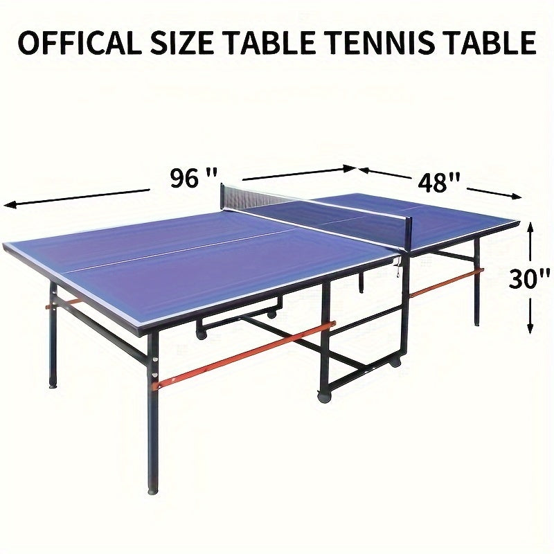 8 Ft Folding Rolling Table Tennis Table Regulation Ping Pong Table with 2 Paddles 2 Balls 1 Net And Post Set Fold-Up Design 4 Wheels for Easy Movement, BLUE