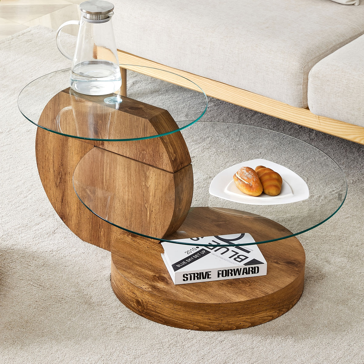 Glass Coffee Table for Small Spaces with Three-Tier Storage and a Clear Tempered Glass Top
